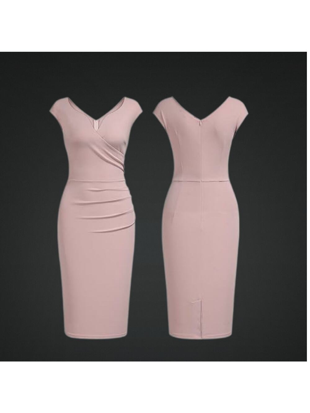 Ladies 2XL Vintage Style Slim V-neck Knee Length Pencil Dress